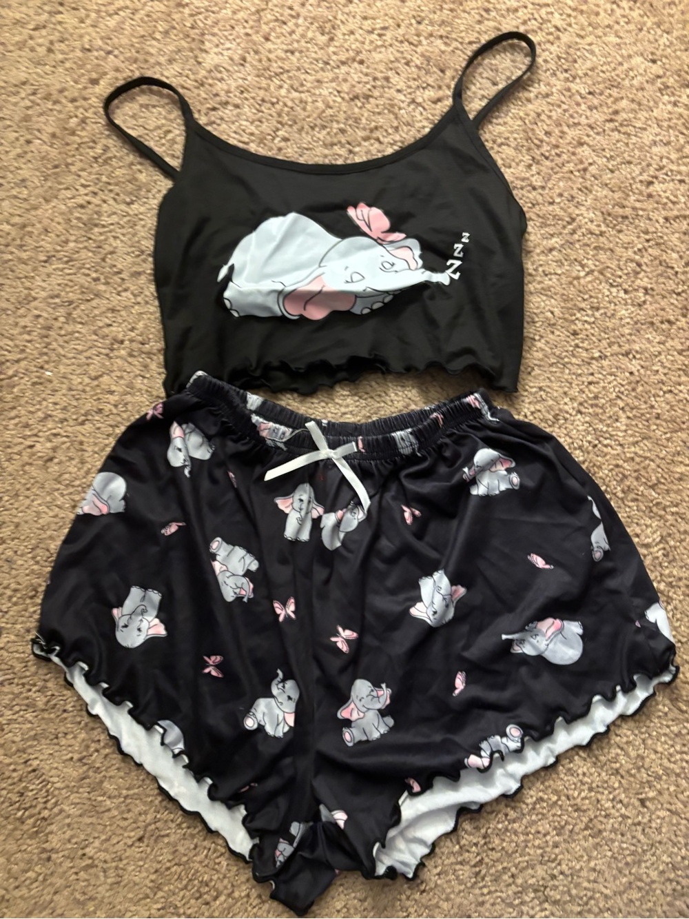 Women's Black Elephant Print Sleep Set - Camisole & Shorts